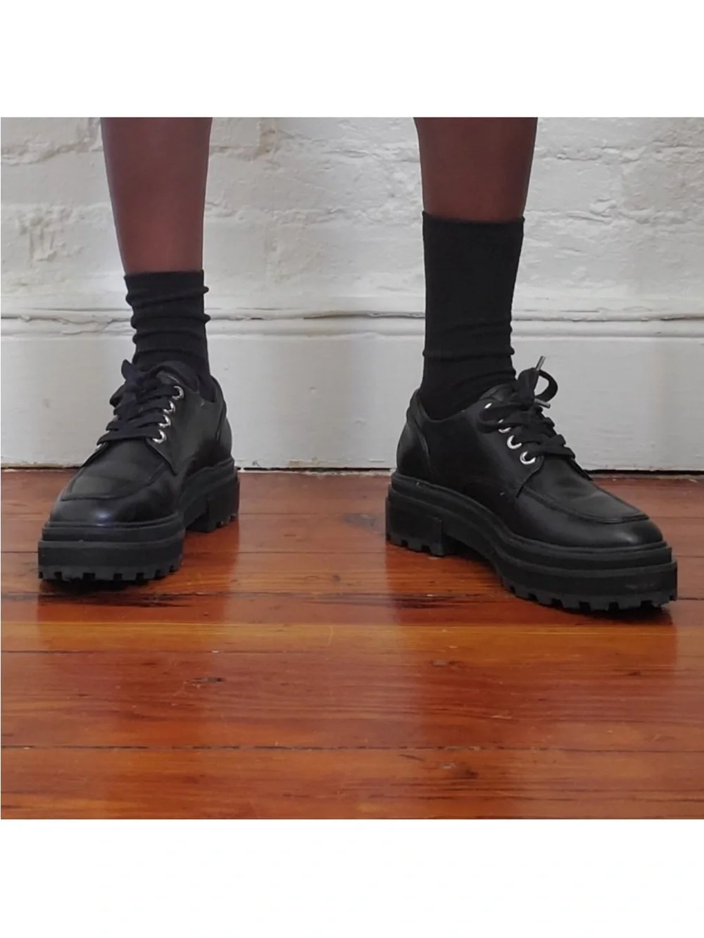 NWT SCHUTZ Black Bethie Platform Leather Oxfords Sz 7.5B
